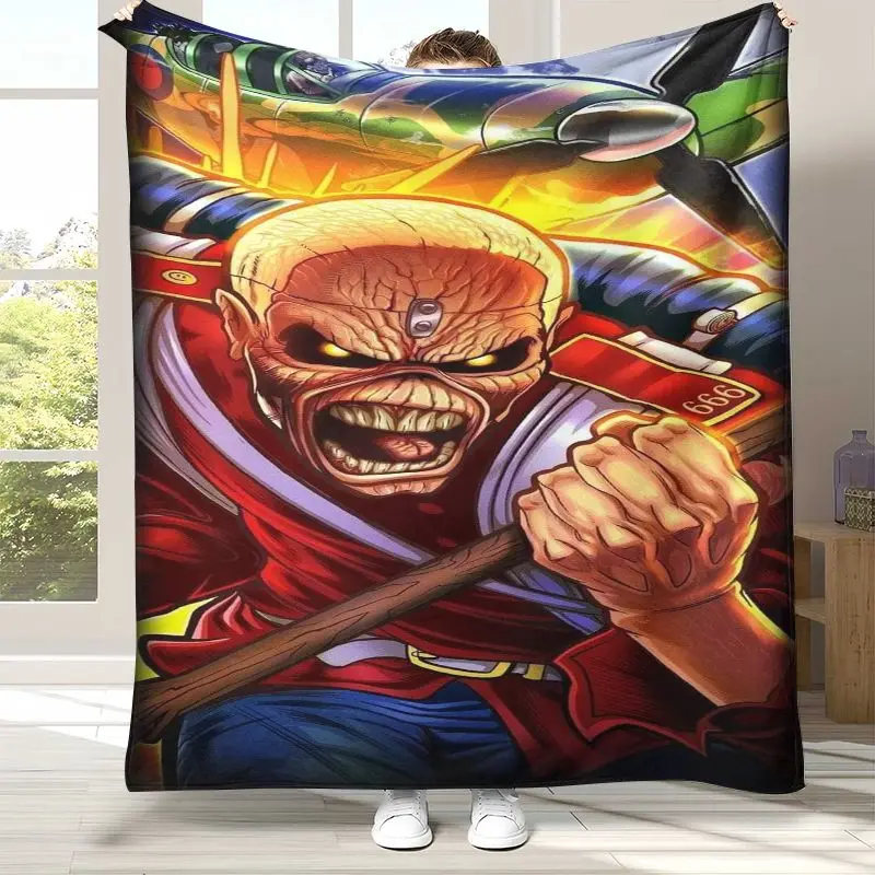 Vintage Eddie I-Iron M-Maiden Cartoon Sign Flannel Throw Blanket,Cozy Blanket for Bed,Sofa,Living Room,Picnic,Camping,Home Decor