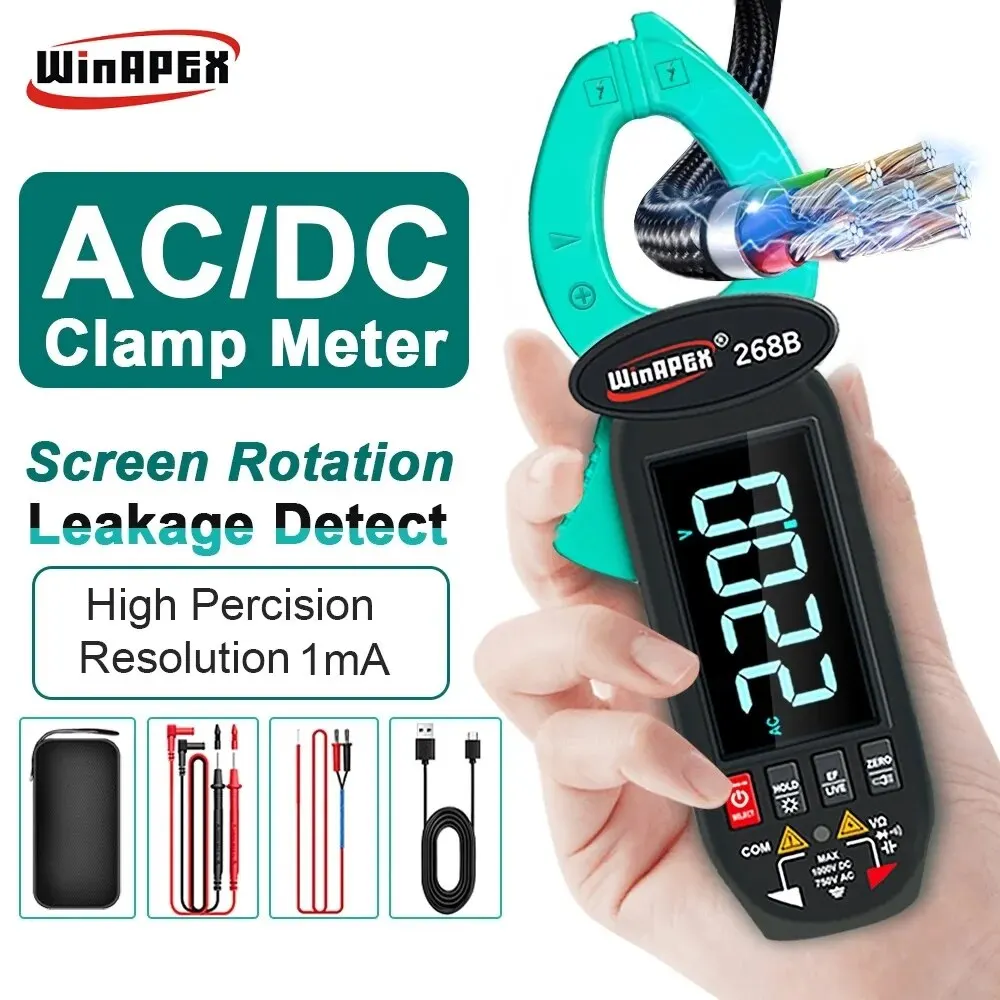 WINAPEX DC AC 0.1mA Pinza amperometrica ad alta precisione Vero RMS Multimetro digitale con rilevamento di perdite di corrente Strumenti per elettrodomestici