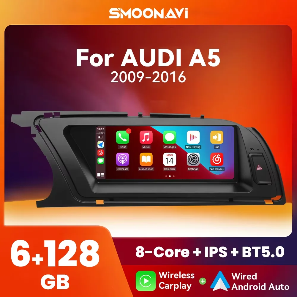 AI Voice Wireless Carplay Car Radio Player For Audi A5 2009-2016 Android 13 WIFI 4G SIM BT 8GB 128GB GPS Navi Touch Stereo IPS