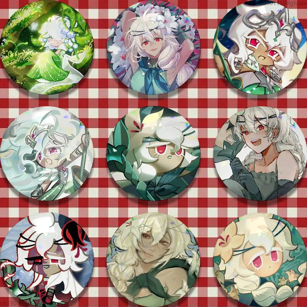 Run Kingdom White lily C-Cookie 58mm Badge Brooches on Backpack Clothes Handmade Round Enamel Pins for Jewelry