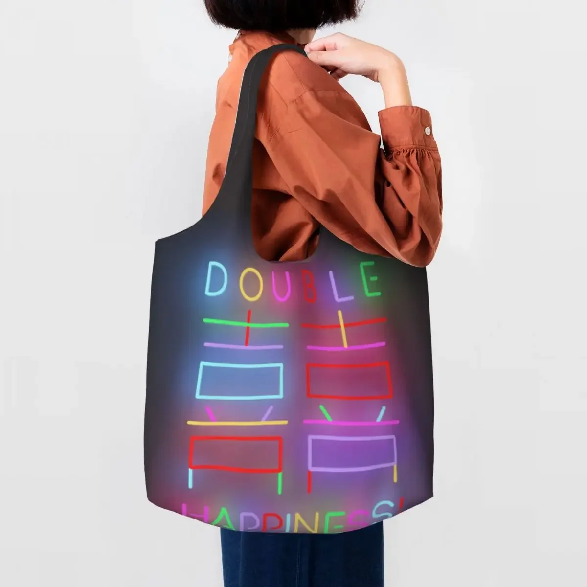 Double Happiness Groceries Shopping Tote Bag Women Street Mmural Art Eldridge Canvas Shoulder Shopper Bag Big Capacity Handbags