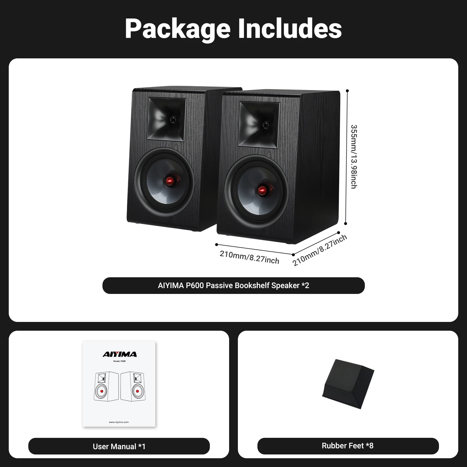 AIYIMA 1Pair 6.5Inch Passive Speaker P600 4ohm Silk Tweeter Wood Carbon Fiber Woofer Bookshelf Speaker for A80 A20 A07 MAX view 6