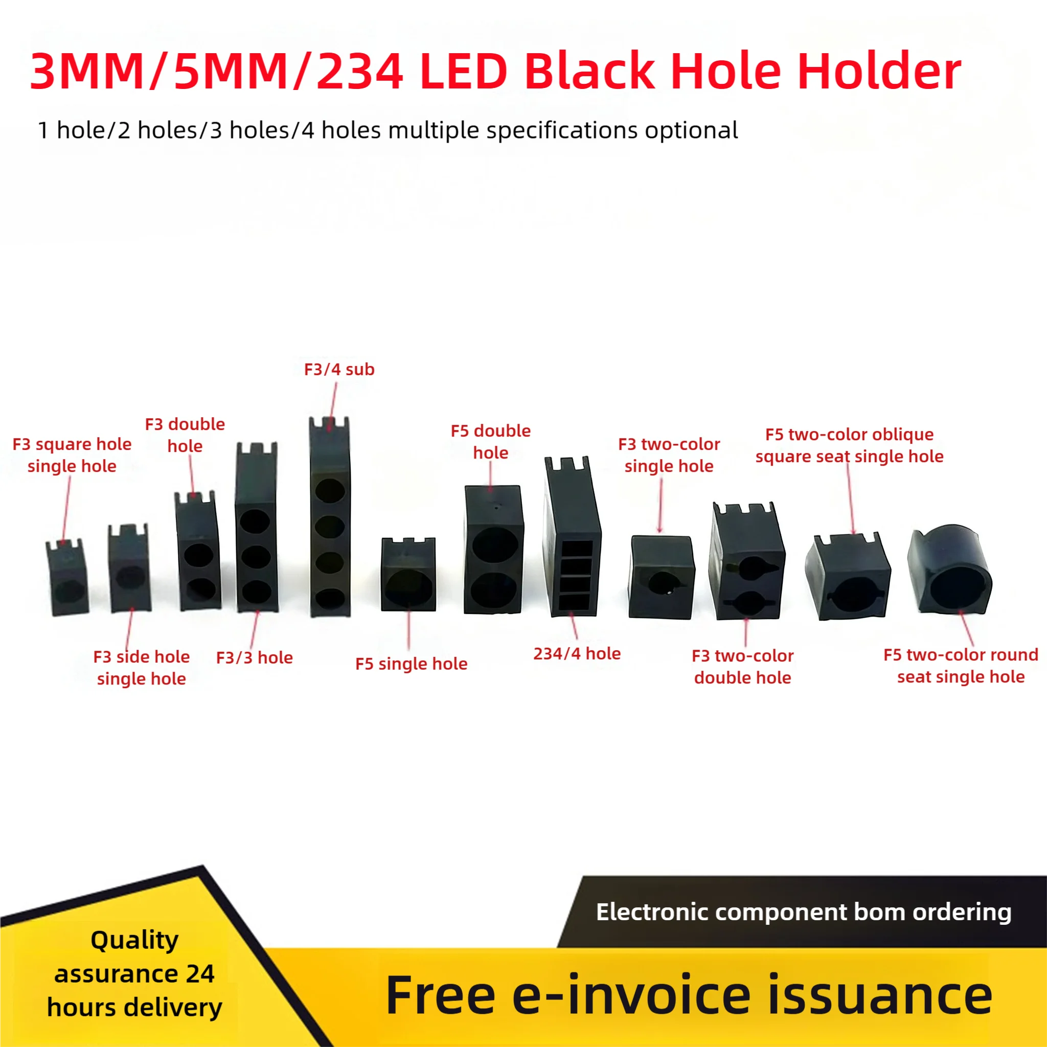 Single-Hole, Double-Hole, Dual-Color LED, F3MM/5MM/234 Light-Eemitting Tube, Black Plastic Fixed Lamp Base