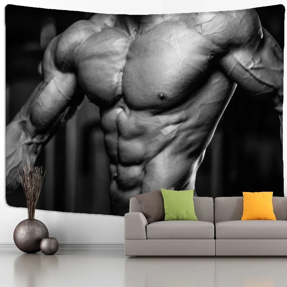 Fitness Muscle Man Tapestry Wall Hanging Hippie Tapiz Witchcraft Psychedelic Black Mystery Dorm Living Room Home Decor Tapestry