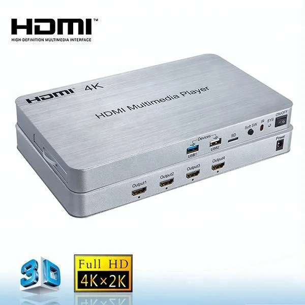 4K 1080p full HD 3D media player HDD 4-ways HDMI media player