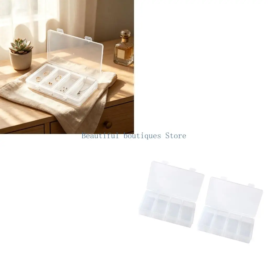 U4LF 4 Grids Display Case Clear Makeup And Jewelry Holder Box For Travel Home Or Craft Room Organization