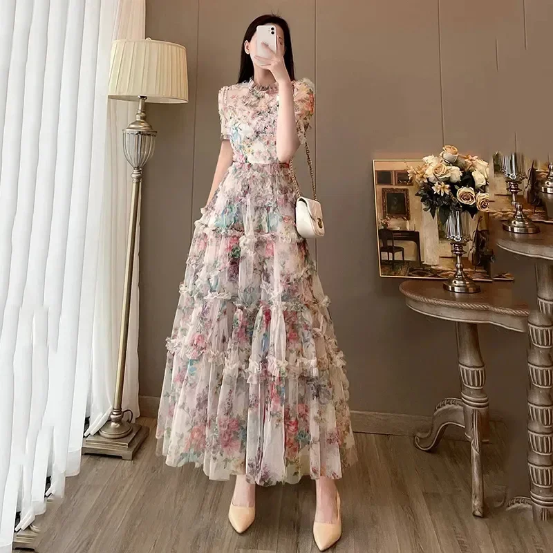 

2024 New Fragmented Chiffon Dress for Women's Summer 2024 New High End Feeling Waist Closing Style Slim and Long Dress