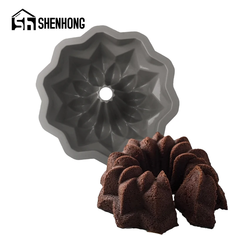 SHENHONG Kitchen Dessert Baking Tools Hollow Flower Design Silicone Cake Mold Food Grade Muffin Pastry Tray Pound Cake Mould