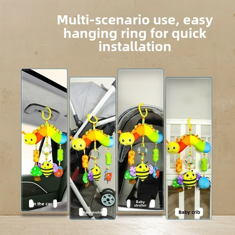 Colorful Baby Stroller Toy, Cartoon Animal Wind Chime Car Hanging Baby Sleep Bed Decoration Soothing Toy with Hanging Loop