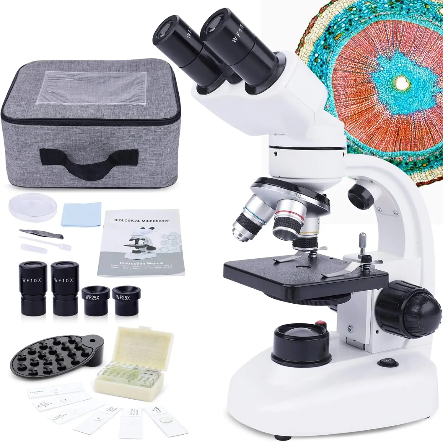 

Compound Binocular Microscope, Binocular Microscope with Microscope Slides, Phone Adapter