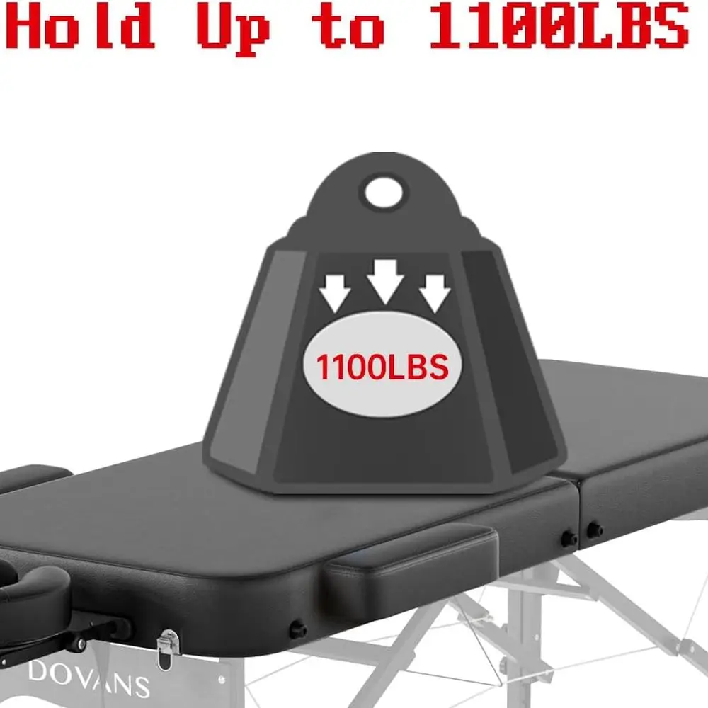 طاولة تدليك ممتازة محمولة مع رغوة مرنة، أرجل خشبية، تحمل 1100 رطل، 10 ارتفاعات قابلة للتعديل، حقيبة حمل، باللون الأسود بالكامل