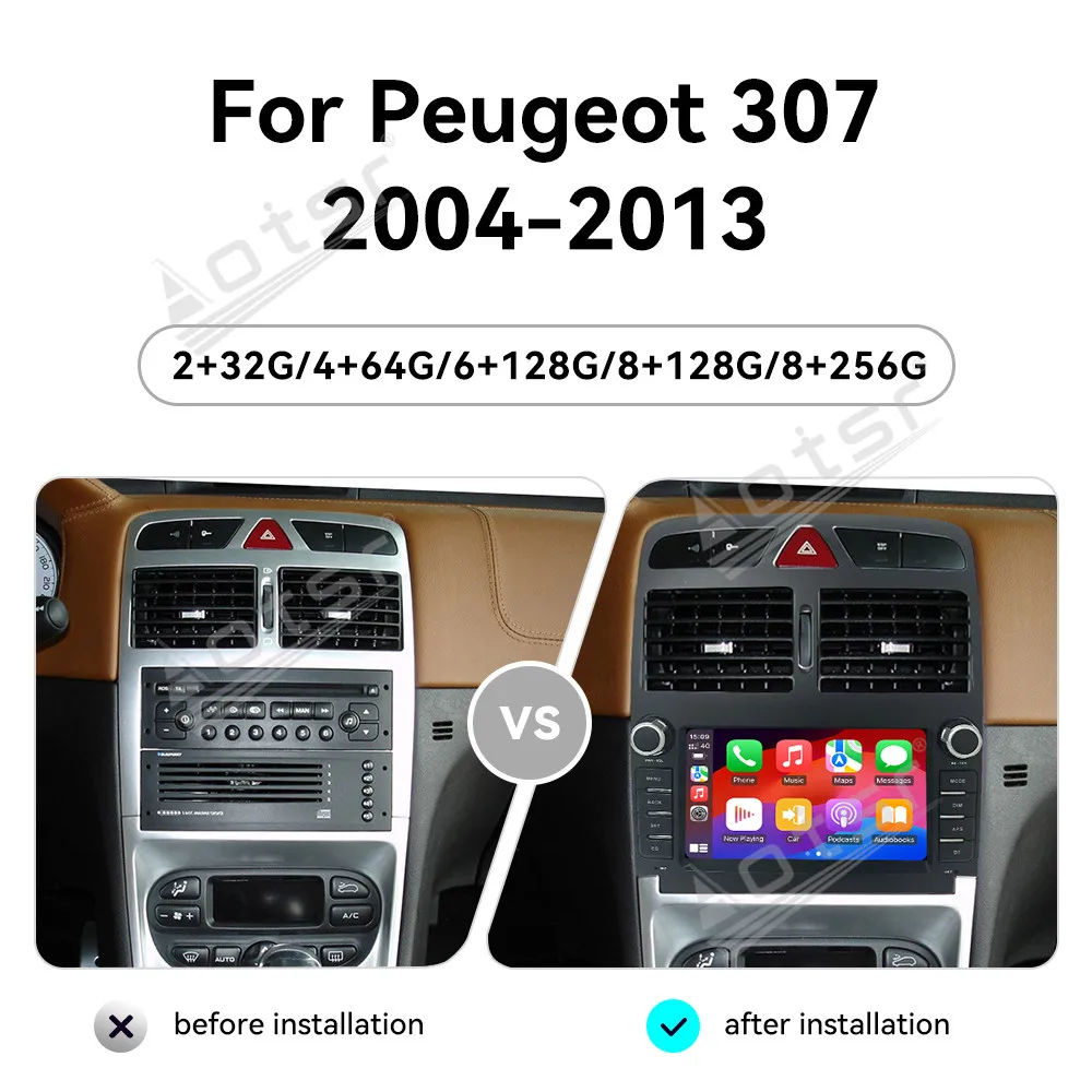 7 Inch HD Screen For Peugeot 307 2004-2013 Android 14 CarPlay Radio GPS Navigatio Touch Screen Multimedia Player Stereo Headunit
