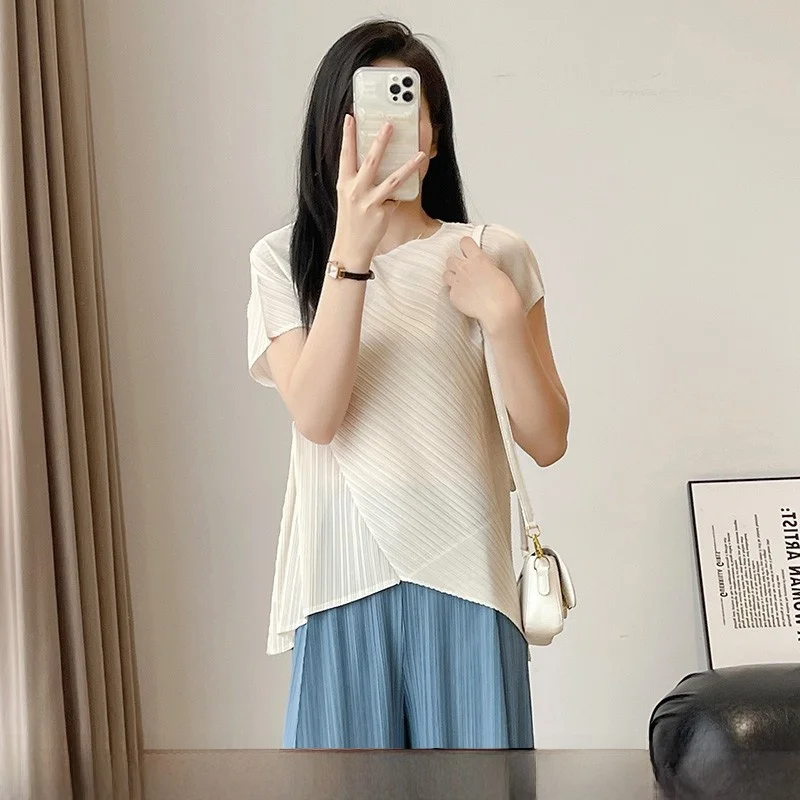 Summer New Loose Slimming Bell Bottoms Pleated Pants High Waist Wide Leg Casual Trousers for plus Size Women Fashionable Elas...