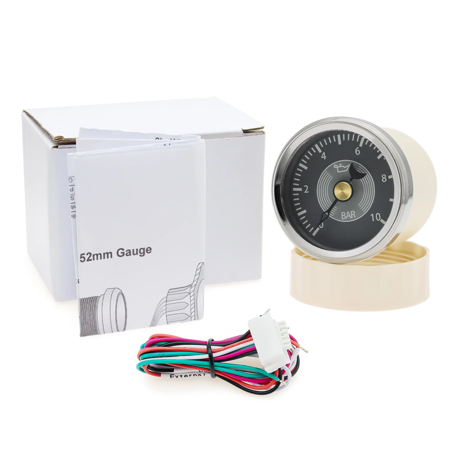 52mm Oil Pressure Gauge 0-10Bar Oil Press Meter Voltmeter Water Temp Fuel Level Vintage Gauge for Auto Car Boat Yacht Custom