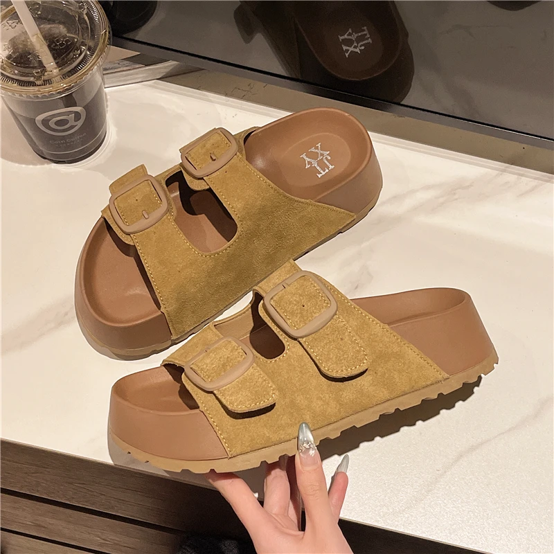 Smile Women Slippers Summer Casual Women Shoes Retro Trend With Buckle Slippers Comfortable Beach Slippers Round-headed Slippers