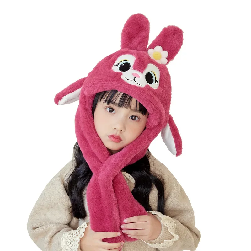 Kids Hat Ears Will Move Cartoon Rabbit Scarf Integrated Hat Male and Female Baby Winter Ear Protection Head Hat