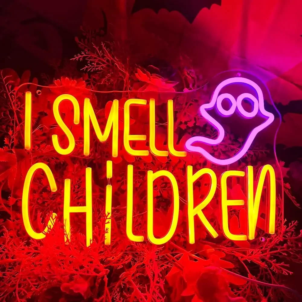 I Smell Children Neon Sign LED Neon Lights Sign for Halloween Decor Man Cave Home Decor Birthday Party Perfect Gift for Kids