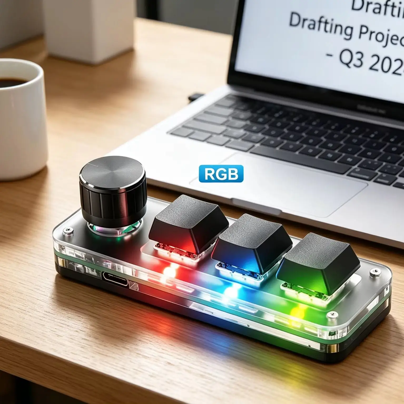 Programmable 3 Keys With Knob Macro Pad Mechanical Keyboard,RGB LED Custom Shortcut Mini Keyboard For Gaming Editing Office Work
