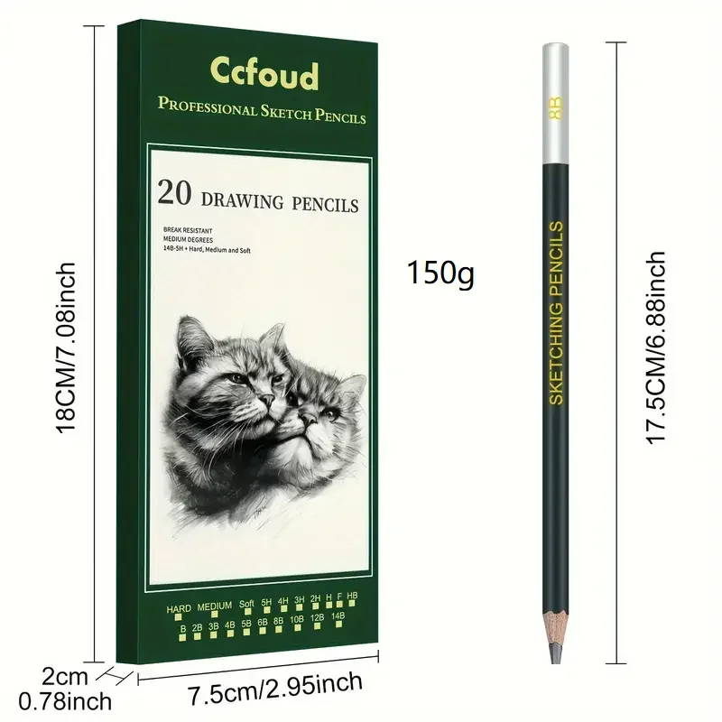 

Набор карандашей для рисования и скетчинга Ccfoud, графитовые карандаши (14B-5H), угольные карандаши, стираемая ручка для бумаги