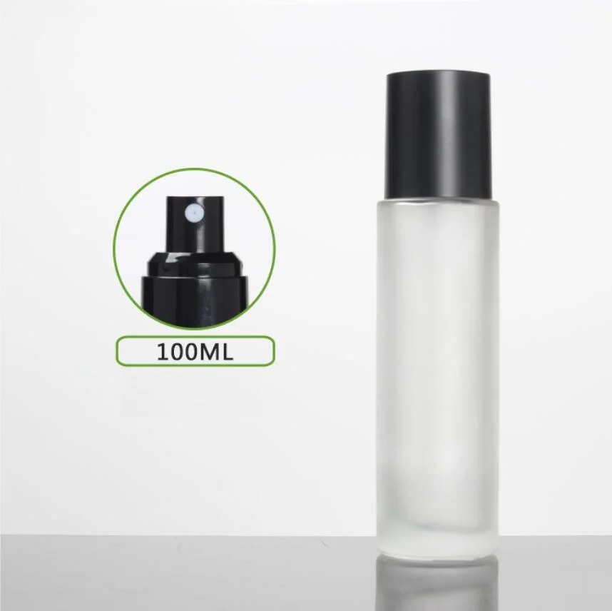 100ml frosted/green/blue glass pump bottle matte black lid serum/lotion/emulsion/foundation/gel moisture toner essence packing