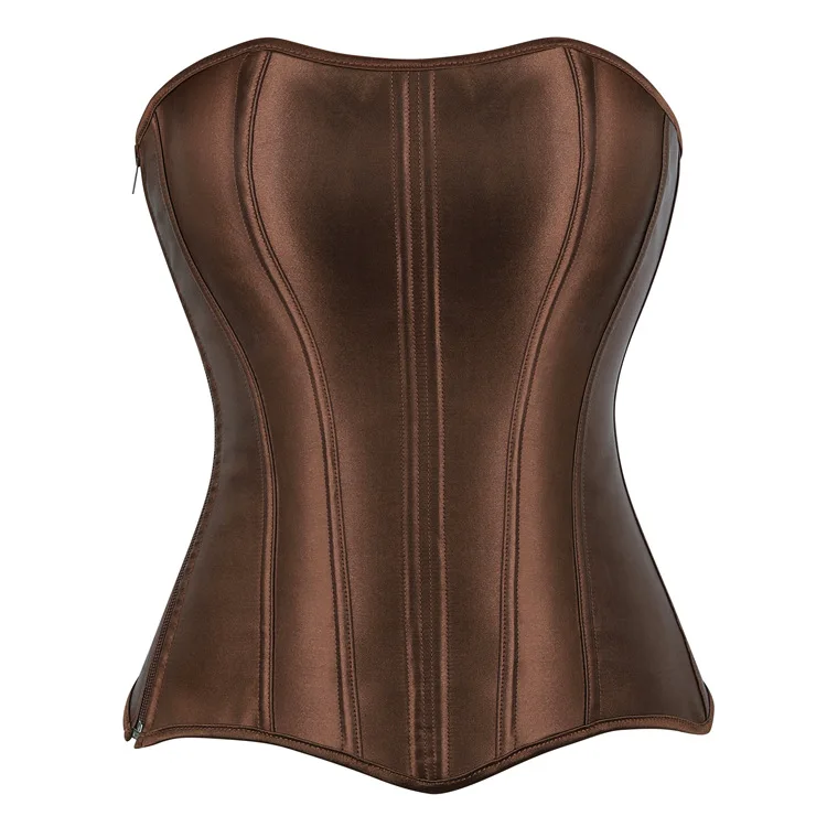 Frauen Vollbrust Korsett Top Schwarz Weiß Satin Einfache Elegante Bustier Gothic Zipper Taille Cincher Shapewear Sexy Korset – Detail 29