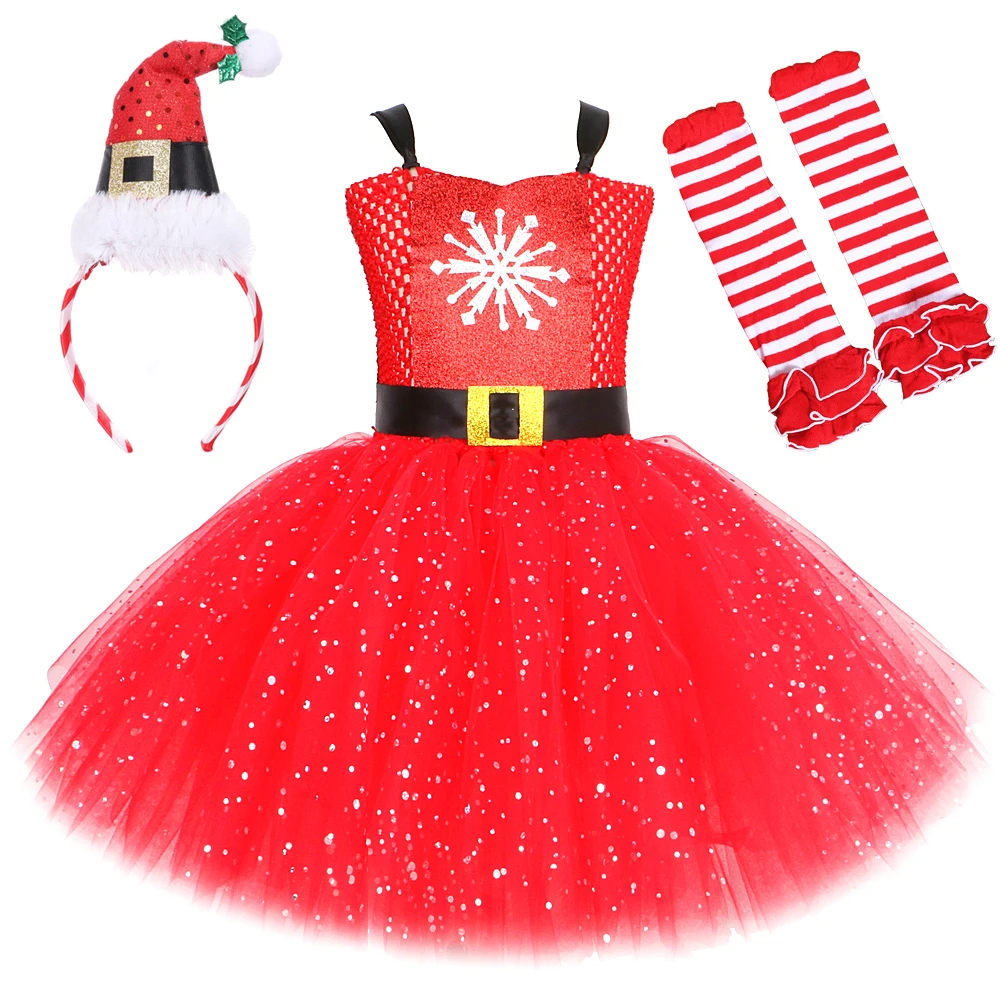 Baby Girls Santa Claus Tutu Dress Sparkling Red Christmas Costumes for Kids Xmas Party Outfit Children New Year Holiday Clothes