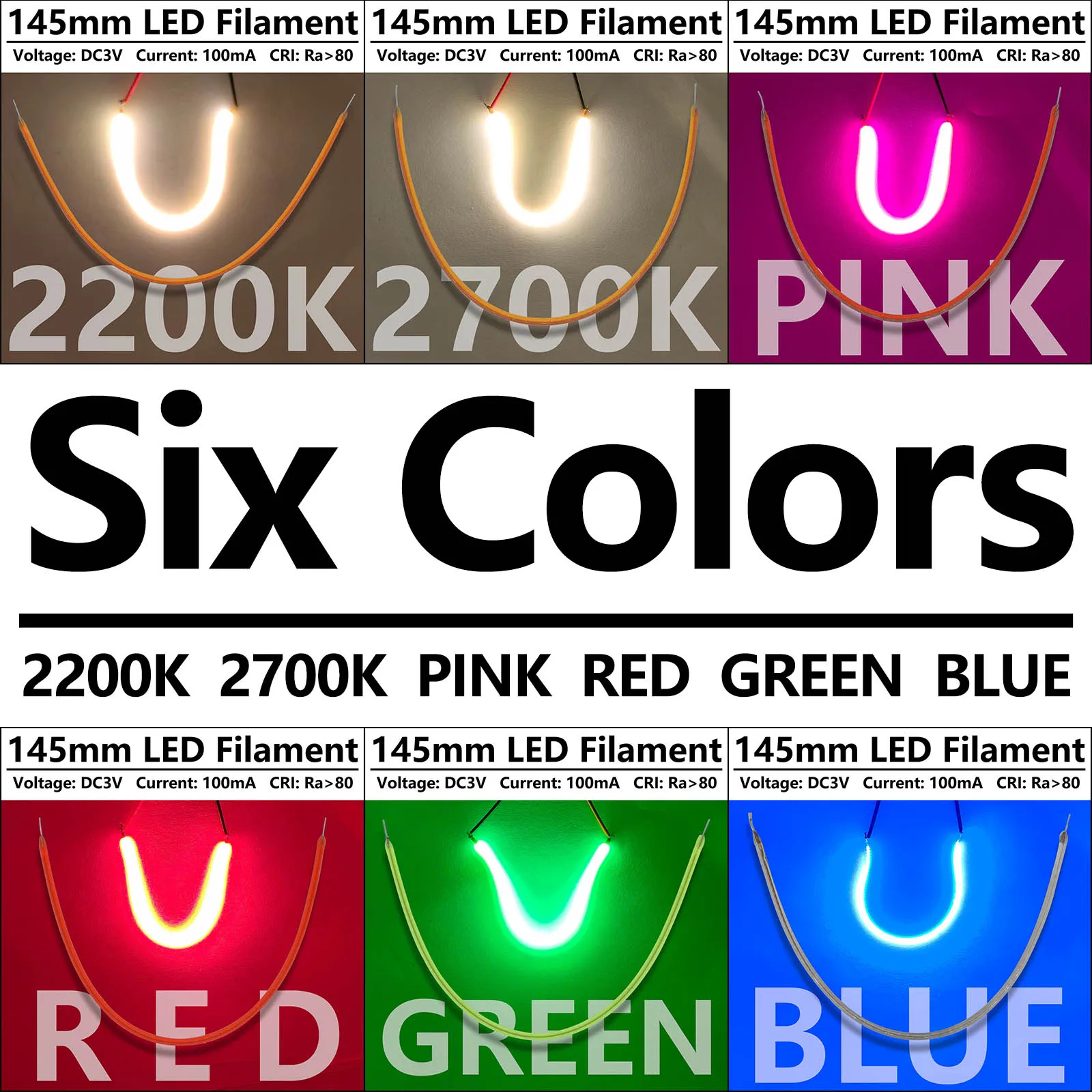 Filament LED Flexible pour décoration de noël, 145MM, dc 3v, 100ma, rouge, bleu, vert, rose, pièces d'ampoule rétro Edison