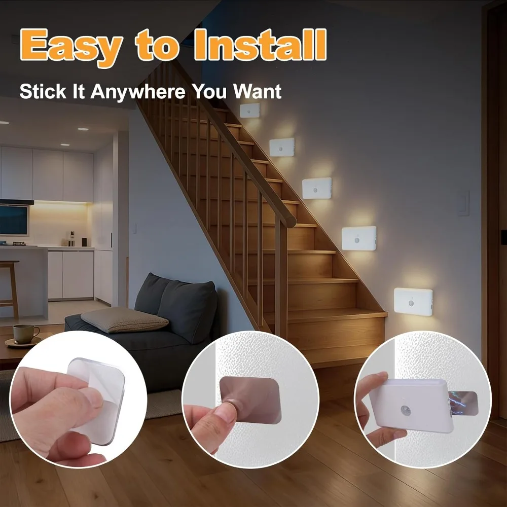 Rechargeable Motion Sensor Night Light 2-Pack, Warm & RGB Dimmable, Magnetic LED for Bedroom, Bathroom, Hallway view 6