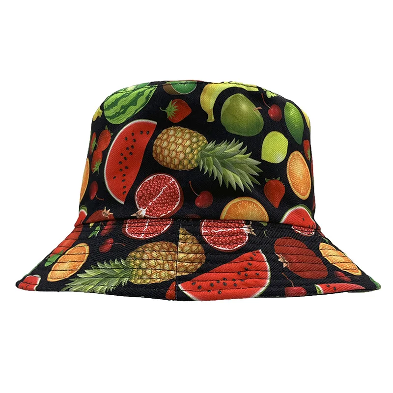 Unisex Adult Cartoon Fruit Print Strawberry Pineapple Apple Watermelon Cheerios Lemon Bucket Hat for Women Men Outdoor Caps F246