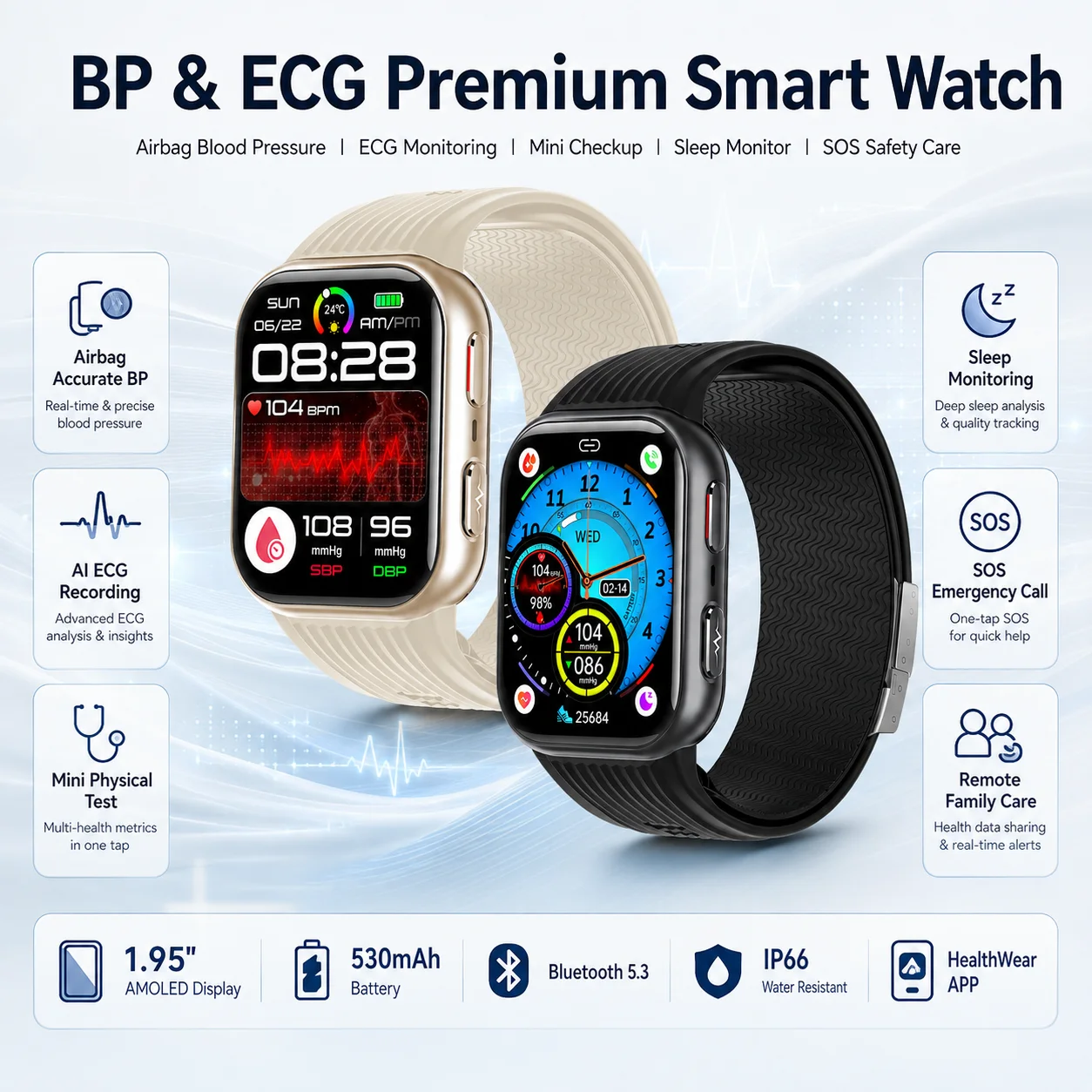 Air Pump Smart Watch Blood Pressure AI ECG Diagnosis Uric Acid Lipid Monitor SOS Fall Detection BT Call Smart Watches Men Women