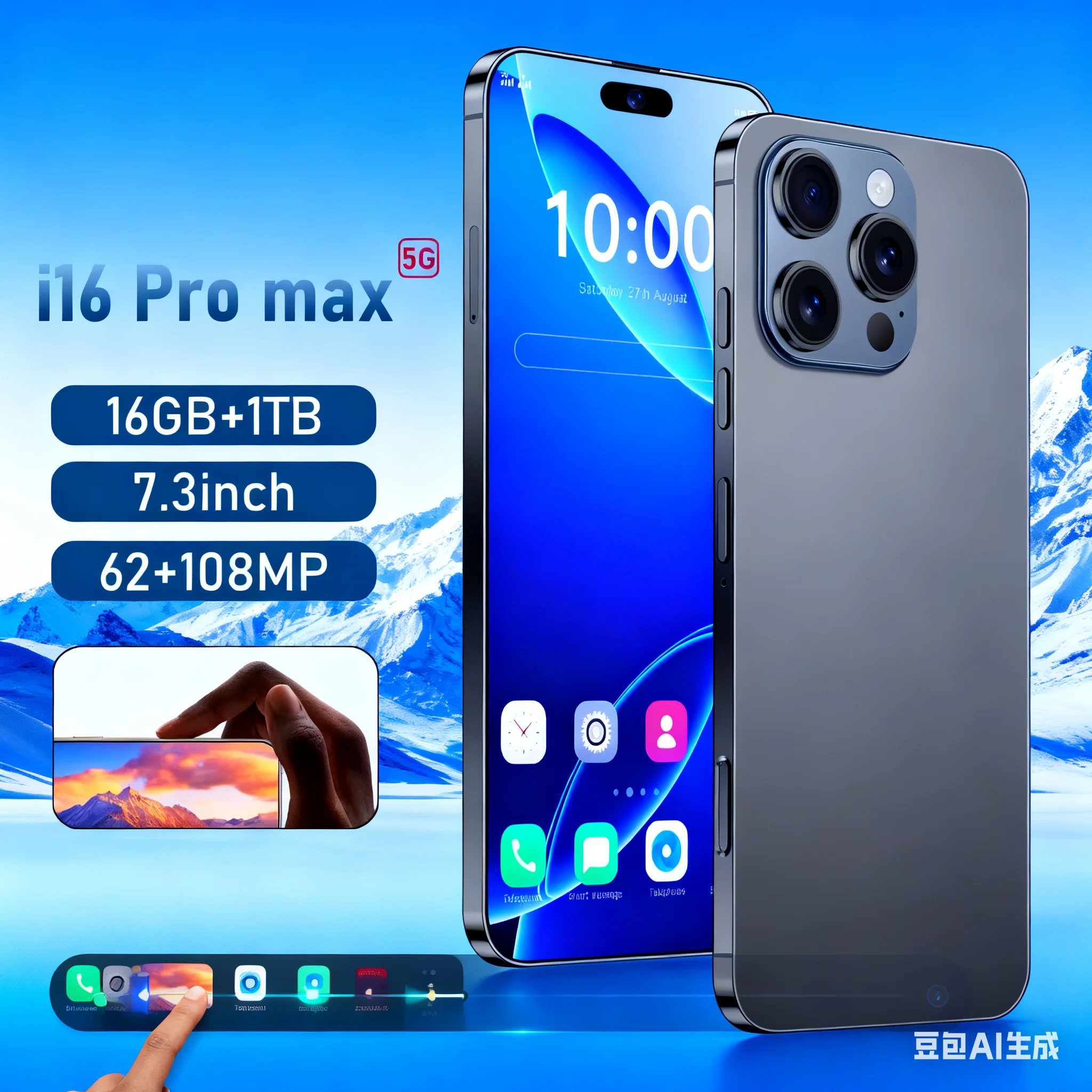 2026 NOWY tablet i16 pro max ultra 7,3 cala HD 4K Android 13 16GB+1TB Bateria 8000mAh 4G 5G Dual Sim WiFi GPS Google Tab