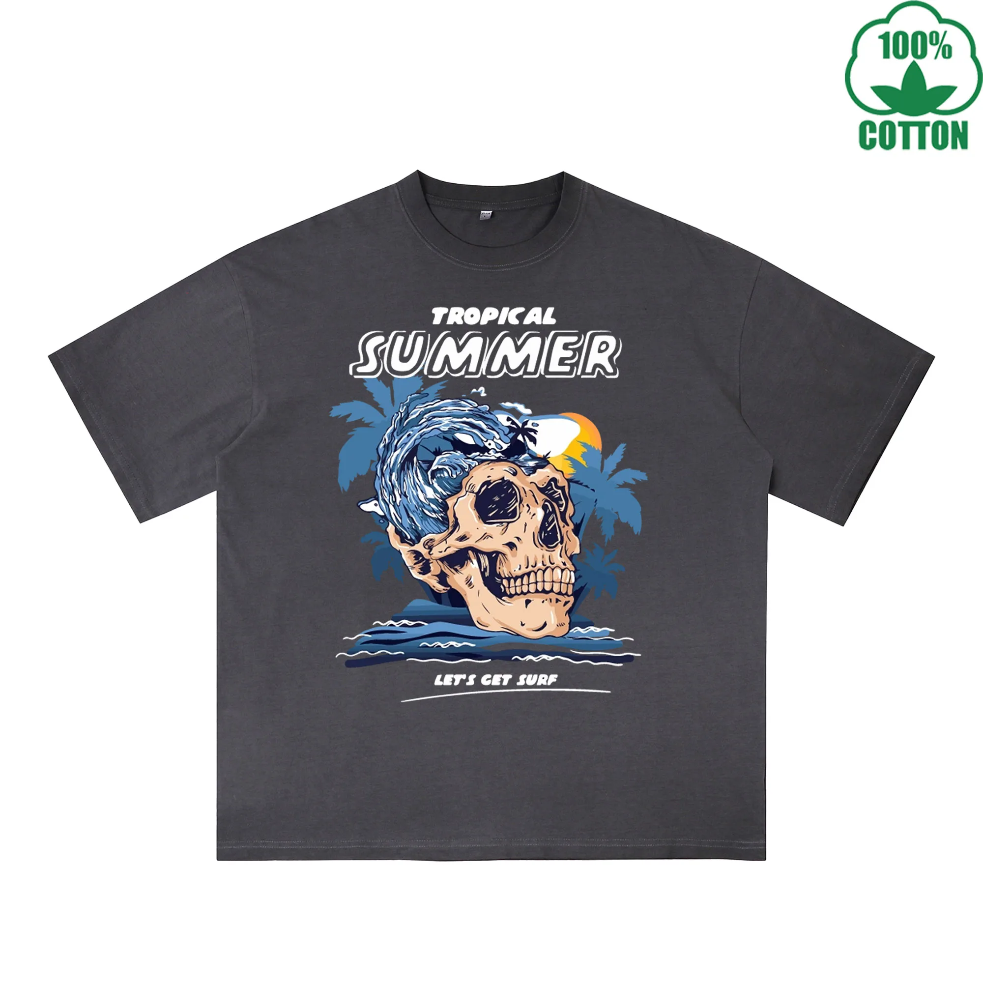 

Summer Printed Dirty WashT-Shirt 230G Multicolor Loose Trendy Fashionable 100%Cotton Short Sleeve Top