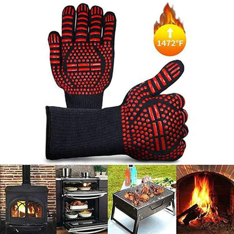 1Pc Anti-scald Gloves Heat Glove Resistant BBQ Oven Gloves Kitchen Fireproof Barbecue Gloves Anti-slip Gloves For Cooking