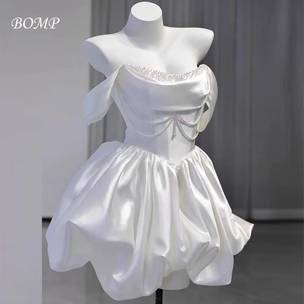 

BOMP Elegant Pearls Wedding Party Dress Sweetheart Off Shoulder Draped Taffeta Korea Photo Shoot Bridal Birthday Gown Custom