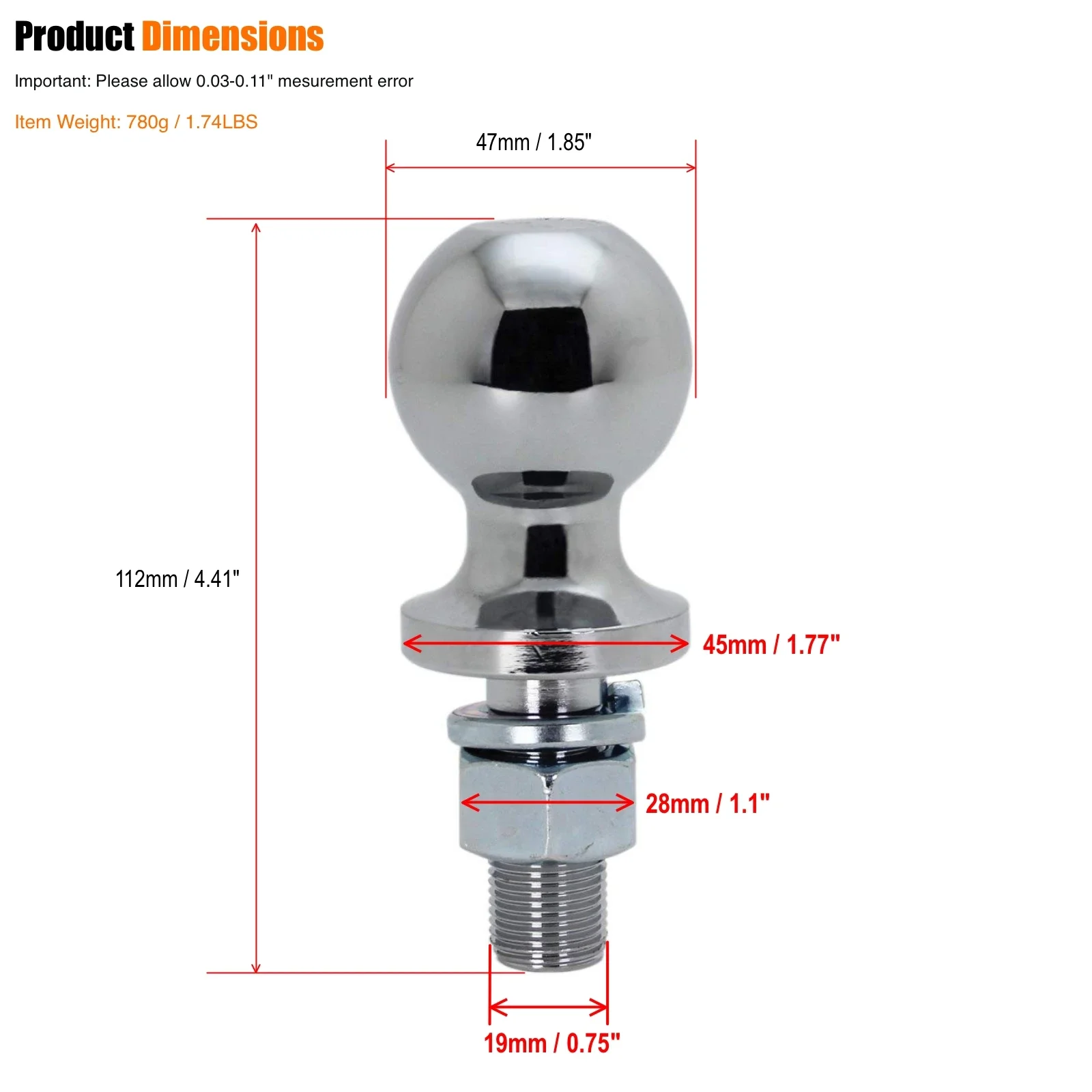 Universal Trailer Hitch Ball Mount Tow Hook for Vehicle Rear Bumper Towing Modification Anti Rust Durable Black Coating