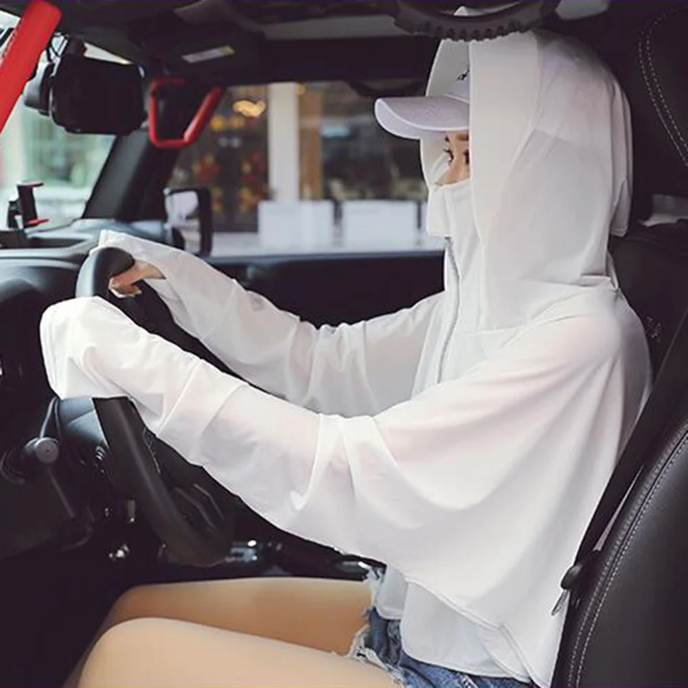 عباءة نسائية واقية من الشمس بيضاء صيفية بغطاء للرأس وسحاب واقي من الشمس لركوب الدراجات وحماية من الشمس ملابس للحماية من الأشعة فوق البنفسجية #5