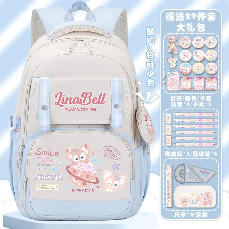 Mochila escolar Disney-Ling Na Bei Er para estudante feminina, desenhos animados, crianças, grande capacidade, redução de encargos, mochila protetora da espinha