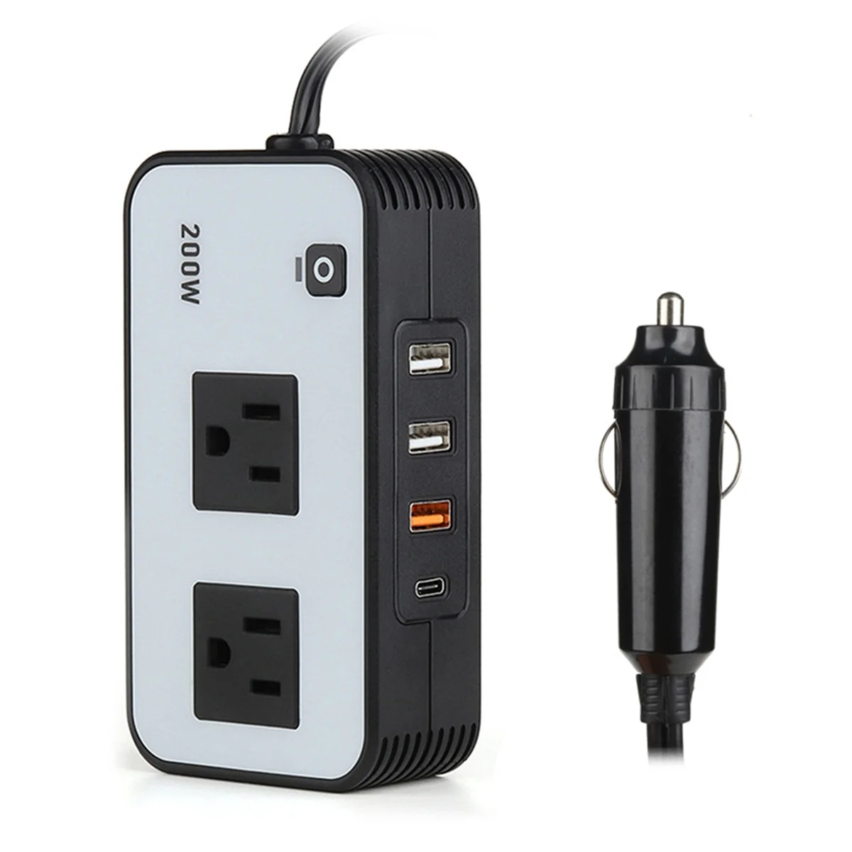 200W Car Power Inverter, DC 12V to 110V AC Car Plug Adapter Socket with USB Fast Charger 2.4A USB/Laptop Car