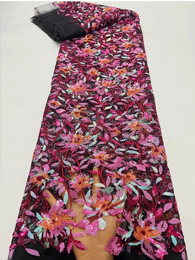 

1yard Vintage sequin flower sequin embroidery tissu new gauze fabric for clothing Dress and wedding cheongsam fabric