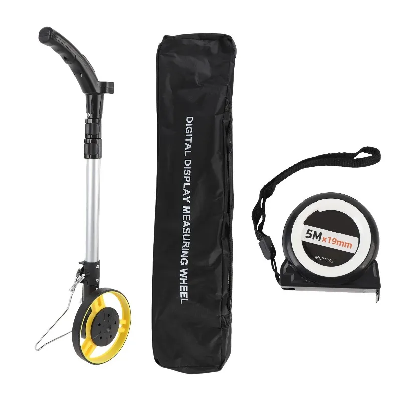 

3 Sections Foldable Hand Push Roller Rangefinder with Thick Rubber Tire Distance Measuring Wheel Kit for Road Surveying 99999.9M