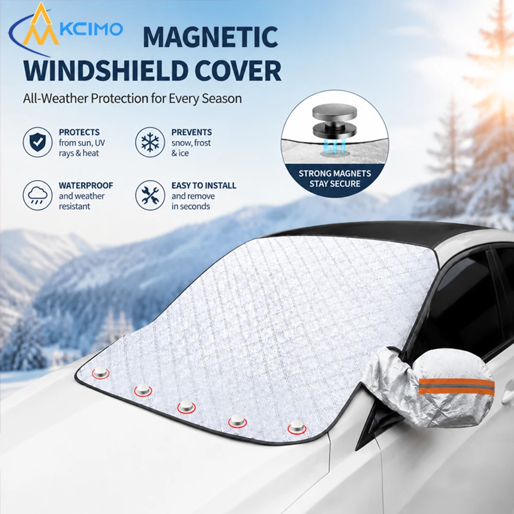 Magnetic Auto Windshield Shield Cover, All-Season Snow & Ice Barrier, UV Blocking Heat Insulation Car Front Glass Protector