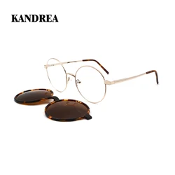 KANDREA Round Fashion Sunglasses Women 2 IN 1 Clip on Polarized  Glasses Frame Men Retro Brand Designer  Magnetic Eyewear CD6816