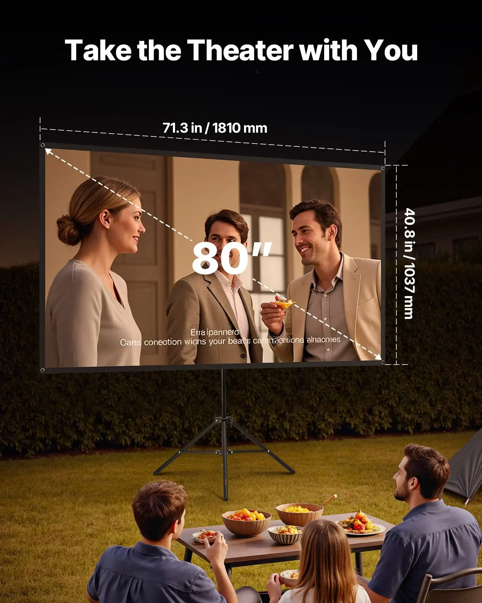 Tripod Projector Screen With Stand 80 Inch 160° Wide Angle 4K HD 16:9 Screen