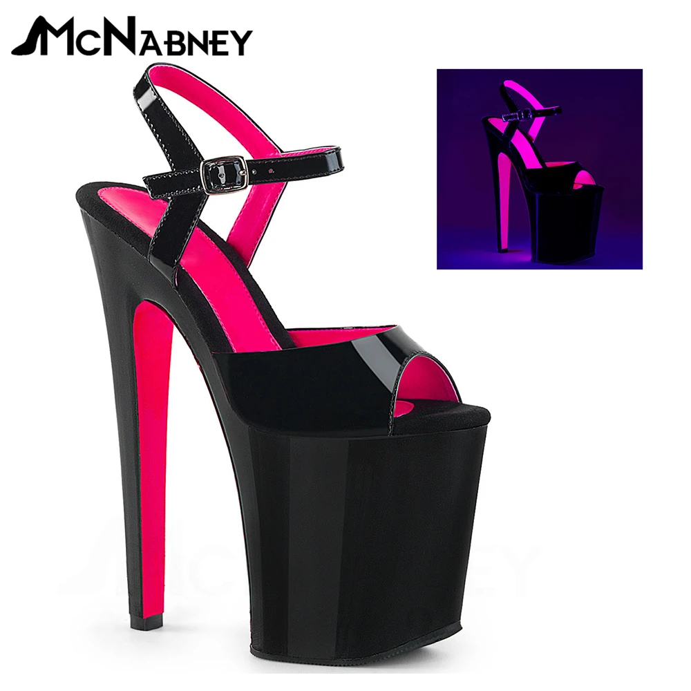 

Neon Inner Heel Black Pole Dancer Sandals Sexy Platform Open Toe Summer Shoes for Women Custom Color Super High Heel Stilettos