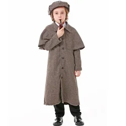 Movie Character British Plaid Turtleneck Coat Boy girl Cosplay Retro Detective Costume Halloween Child Game Uniform