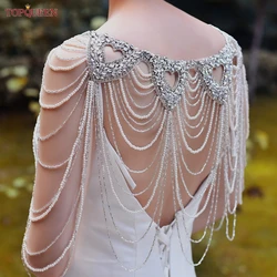 TOPQUEEN Crystal Beaded Bridal Shoulder Chain Necklace Wedding Dress Accessories Multi-Layered Bridal Body Chain Gifts SG24