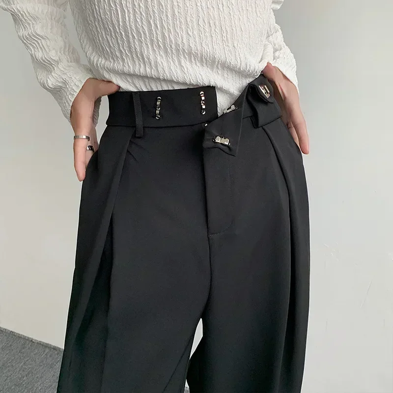 Spring New Korean Fashion Casual Men's Straight Suit Trousers Male Solid Wide Leg Baggy Pants Elegant Men Clothing Streetwear