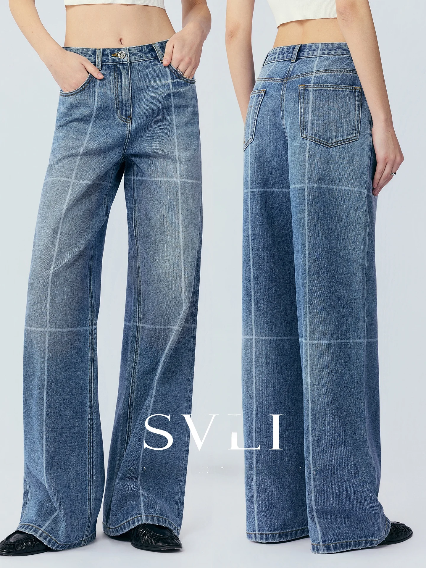 

Джинсы SVLI Laser Denim из 100% хлопка, ретро-стиль, универсальные, с лазерной отделкой, широкие штанины, естественная талия, на пуговицах