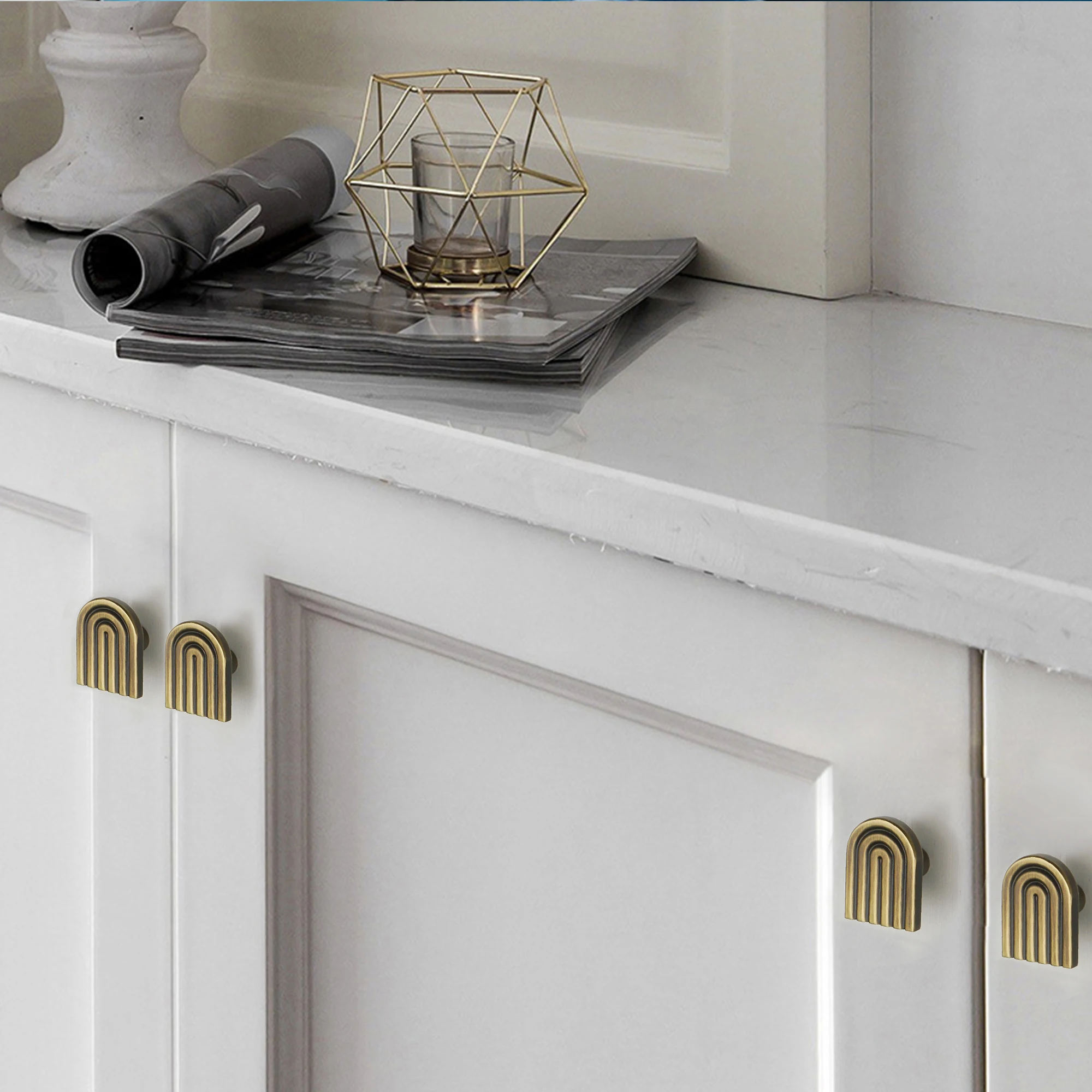 Unique Track Shape Furniture Handles Bronze Door Knobs Solid Brass Drawer Handles for Cabinet Retro Kitchen Cupboard Pull LBFEEL