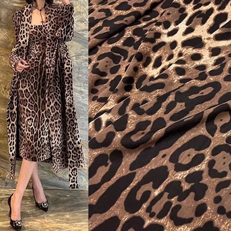 Europe And America Fashion Leopard Printed Imitate Silk Satin Or Thin chiffon Fabric For WomanDress Blouse Handmade DIY Cloth